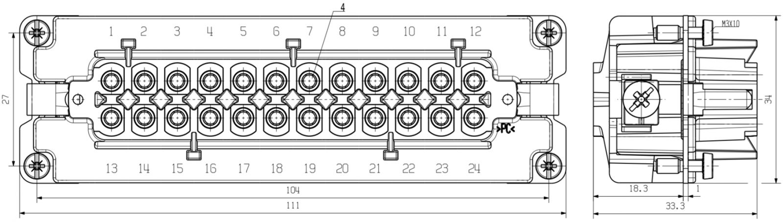 מחבר קונקטור תעשייתי WEIDMULLER HDC HE 24 FS